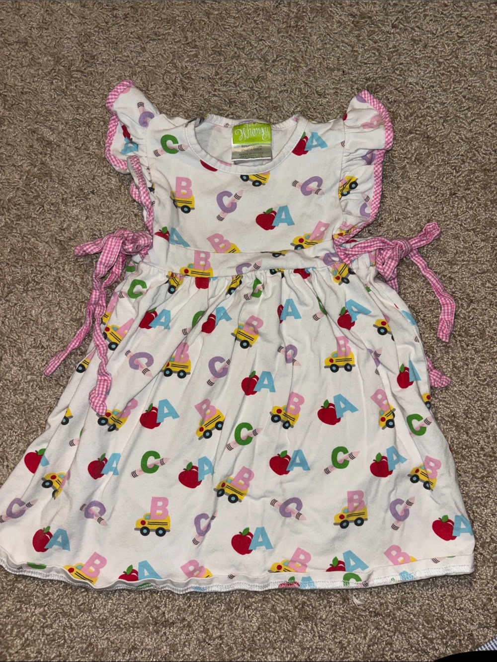 Classic Whimsy Back To School Girls Alphabet & Apple Kids Dress w/Pink Trim 3T